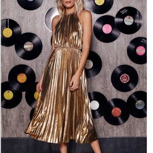 Weston Gold Pleated Midi Dress